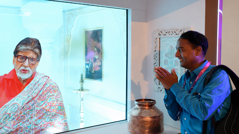 Holographic digital human interaction using transparent display technology for personalised visitor engagement
